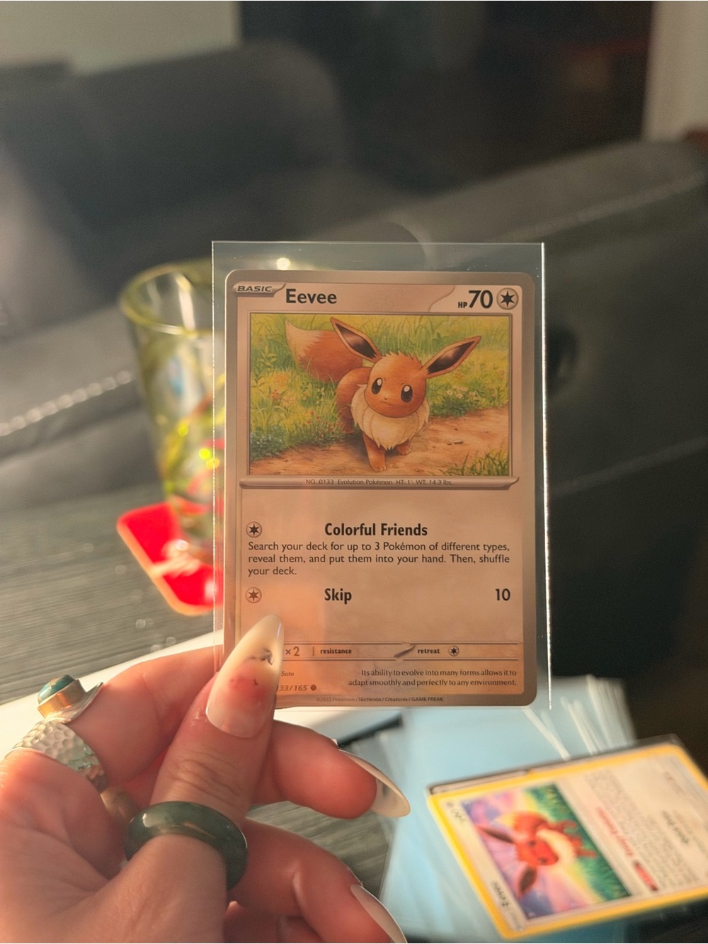 Pokemon Eevee Card - Cream, Brown, Green Artwork
